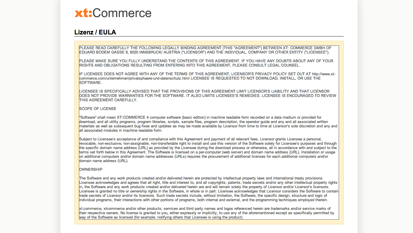 xt:Commerce 4.1 Update - Lizenz / EULA